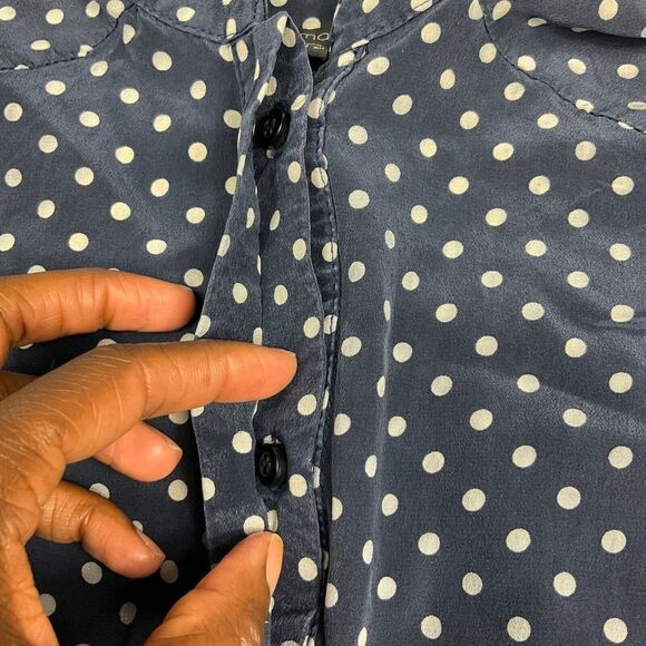 Rachel Mara Womens Silk Blouse Polka Dot Button Mandarin Collar Popover Shirt XS - Picture 4 of 10